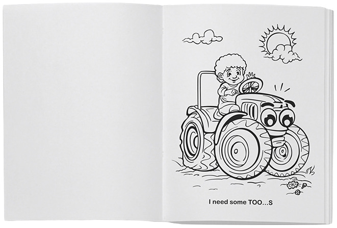 Dibujo de un niño subido a un tractor y saludando