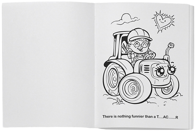 Dibujo de una niña súper feliz en su tractor